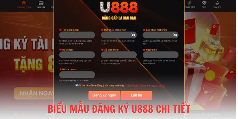 Biểu mẫu đăng ký U888 chi tiết